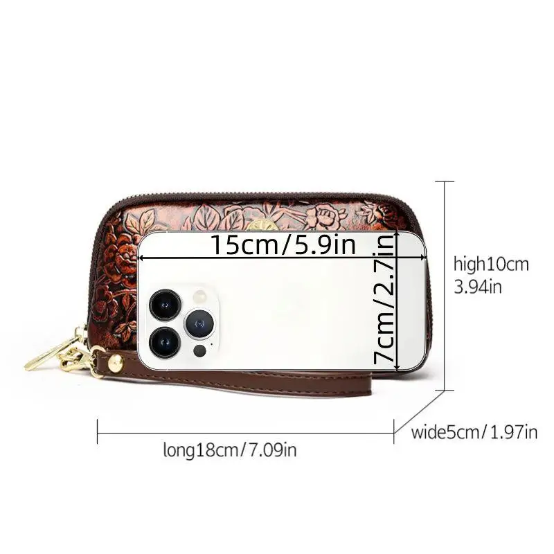 Long Wallet for Women with Wristlet Strap, Phone Clutch Purse for Evening Party Daily Use, Multi Card Holder Zip Around Handbag