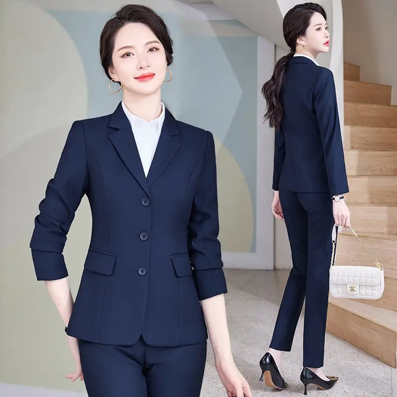 Giacca da abito professionale Set da donna Primavera Autunno Nuovo abbigliamento da lavoro Giacca formale a tre bottoni Abbigliamento da lavoro Abbigliamento da donna elegante