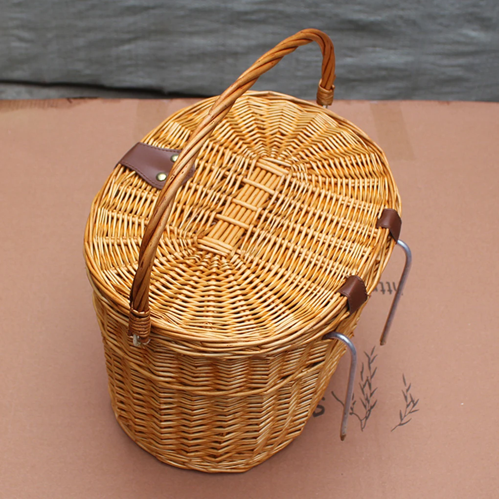 

Bike Front Wicker Baskets for Bicycles with Lids Large Space Style Willow Basket Bamboo Storage Bike Accessories