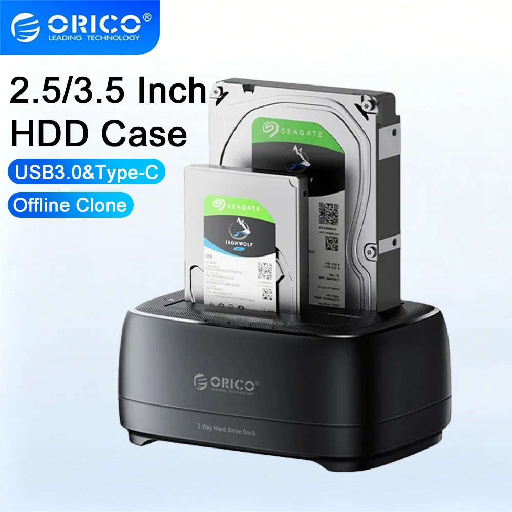 ORICO Dual-bay 2.5/3.5 Inch HDD Case Type-C Offline Clone Hard Drive Docking Station  for 2.5''/3.5''HDD/SSD Support Tool-free