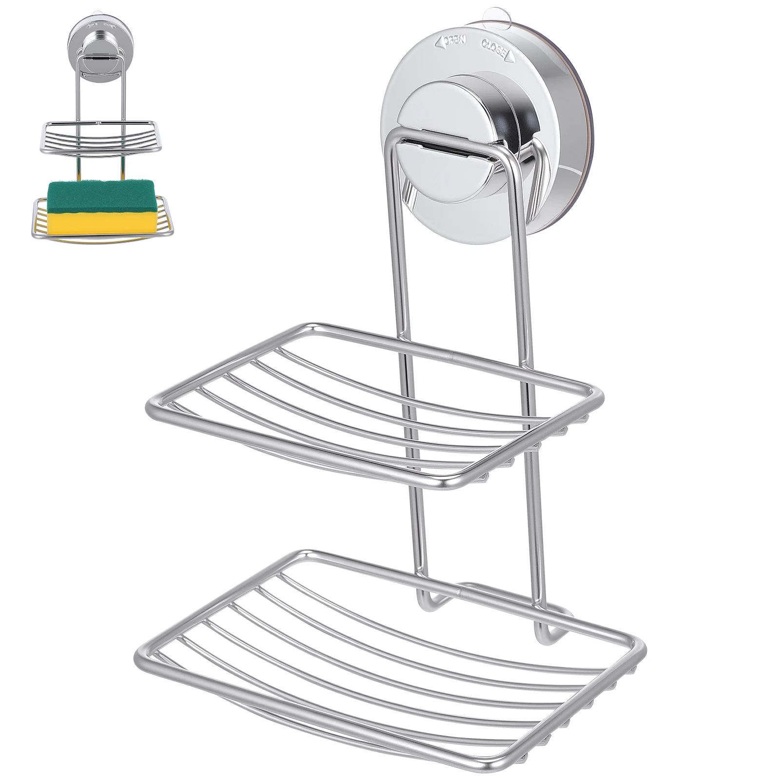 

Double Layer Soap Holder Stainless Steel with Strong Suction Cup for Bathroom Kitchen Shower Wall Mounted Drainable Design Rust