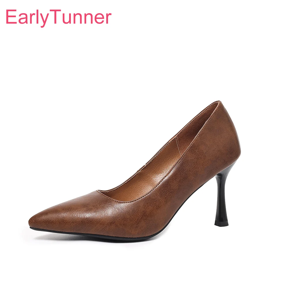 2026 Autumn Mature Women Pumps Pointed Toe High Thin Heels Office Lady Dress Shoes Large Plus Size 11 43 45 Non-slip