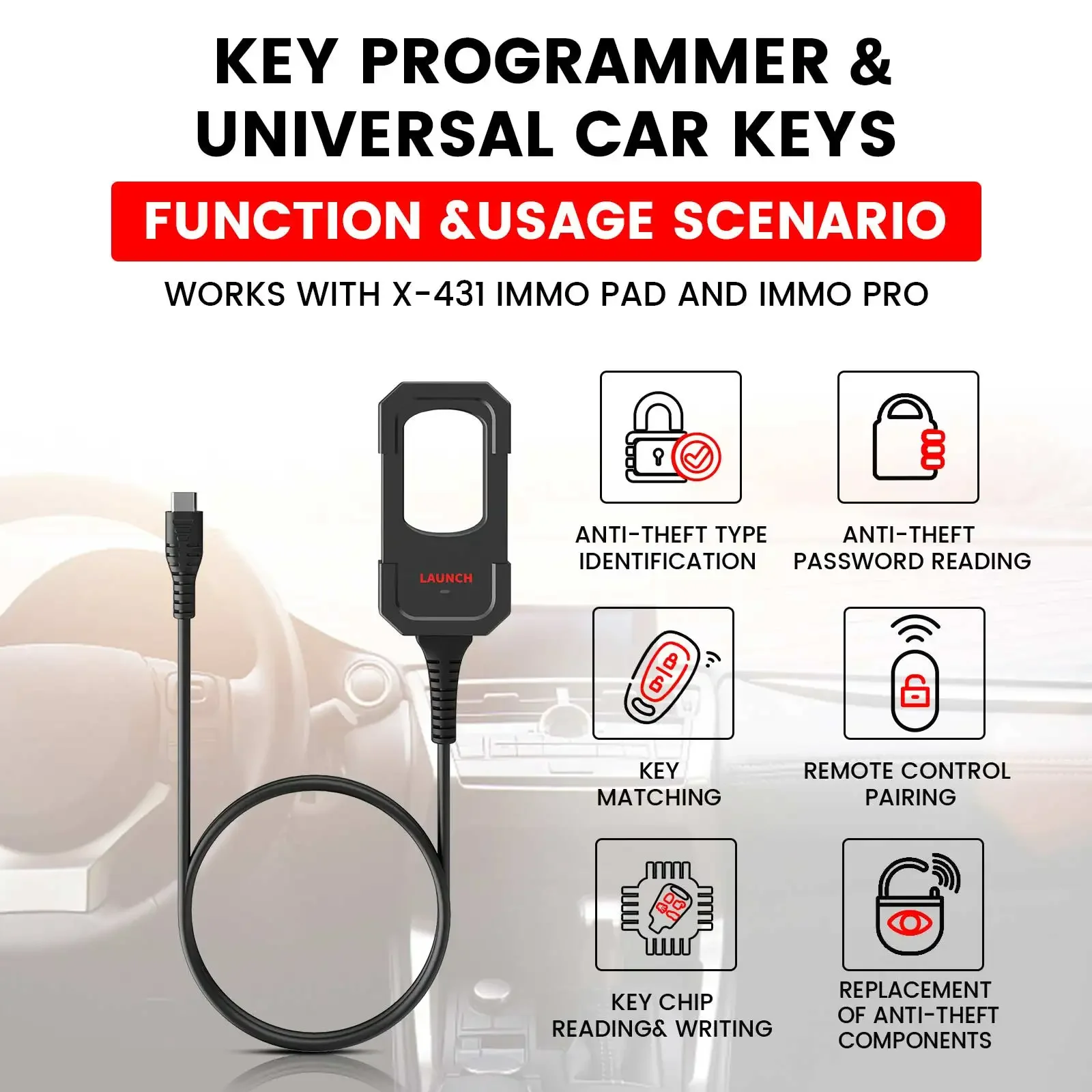 LAUNCH X431 Key Programmer Work for X431 PAD V/ PAD VI/ IMMO PLUS/ IMMO ELITE Remote Maker with 4pcs Universal Remote Super Chip