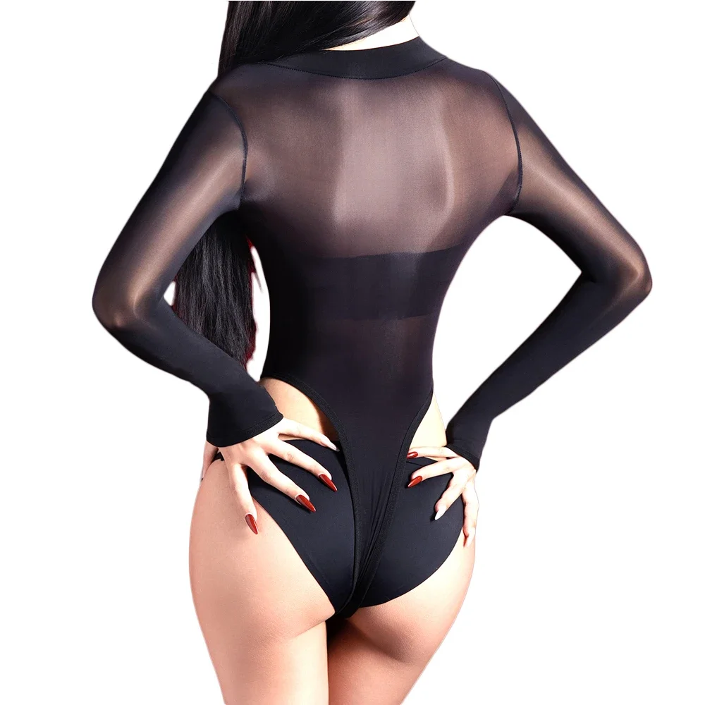 Damen Transparenter Bodysuit mit offenem Schritt, 5D dünn, 912 PIN, High-Cut Bodysuit, Yoga-Shaping-Strumpfhose, Maid Leotard, Einteiler, Tanga