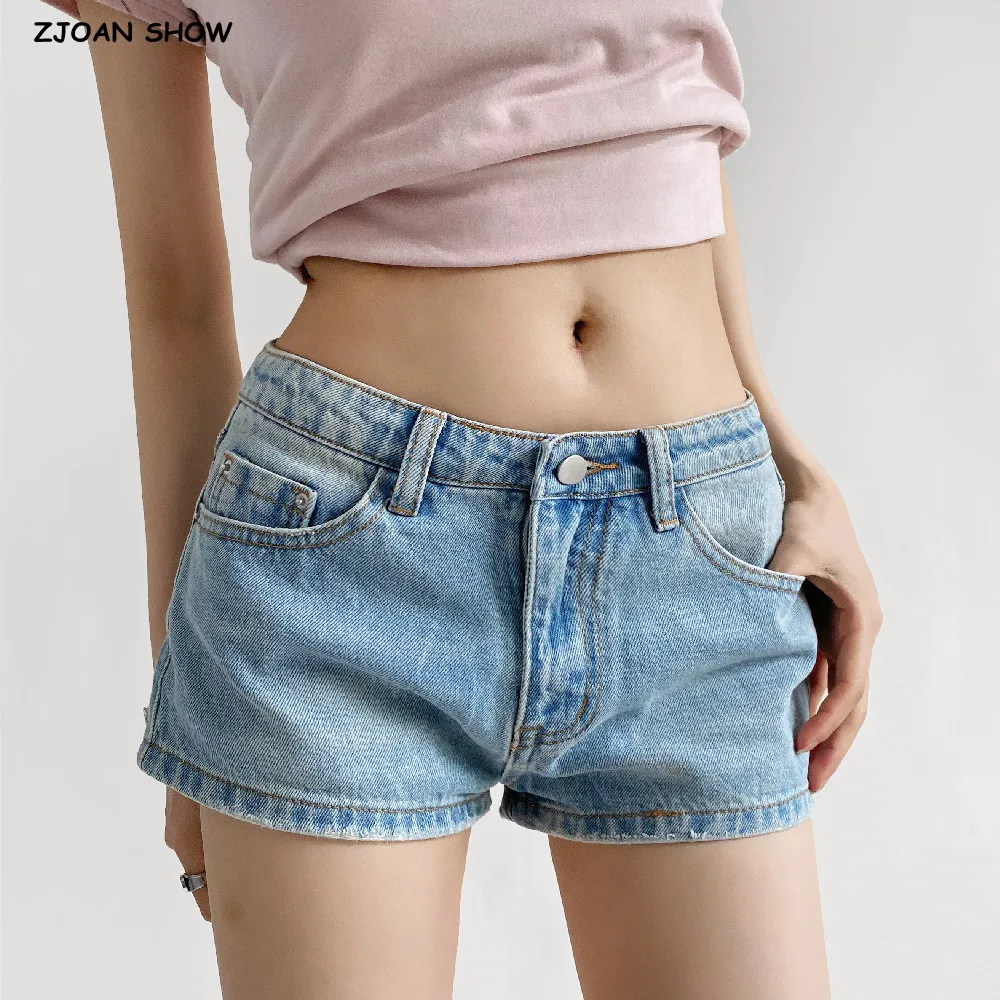 

3 colors High street Middle Low Waist Washing Blue Denim Shorts Women Short Jeans Korean Style Trousers