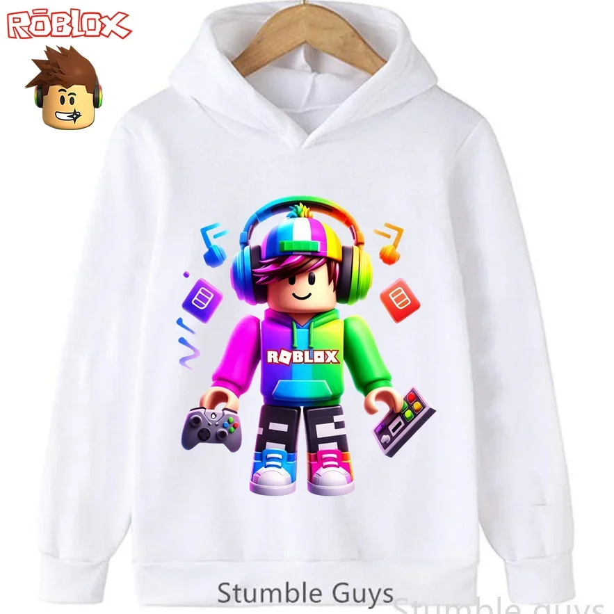 سويت شيرت بقلنسوة دافئ من Roblox للأطفال من عمر 3 إلى 12 سنة، طباعة مجمعة للأولاد والبنات، ملابس عصرية