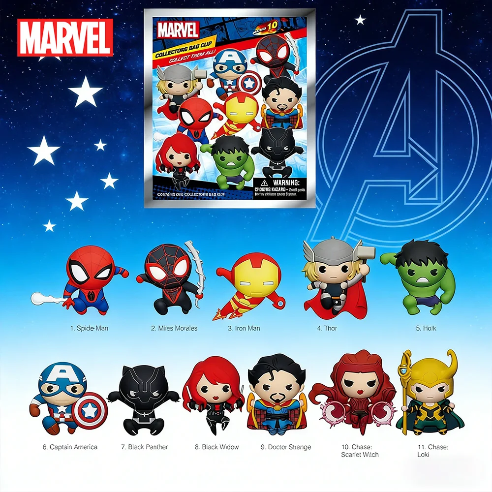 1 pièce Figurine 3D Marvel Avengers sous licence officielle, boîte mystère, clip de sac, Spider-Man, Iron Man, accessoires de sac à dos, excellent cadeau