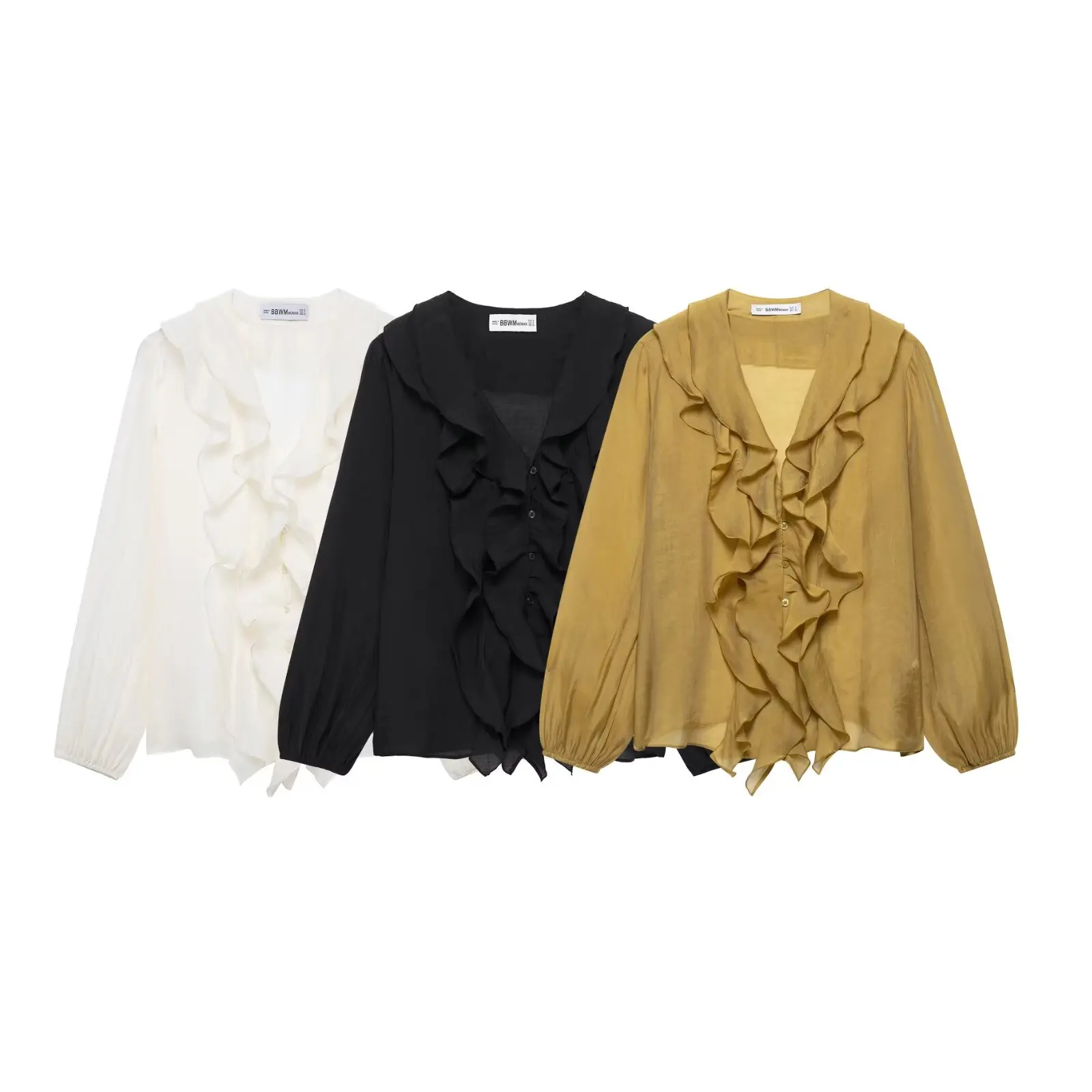 Zevity 2025 moda mujer volantes en cascada Color sólido blusa Casual Oficina señora camisa con botonadura elegante Chemise Blusas Tops LS9015