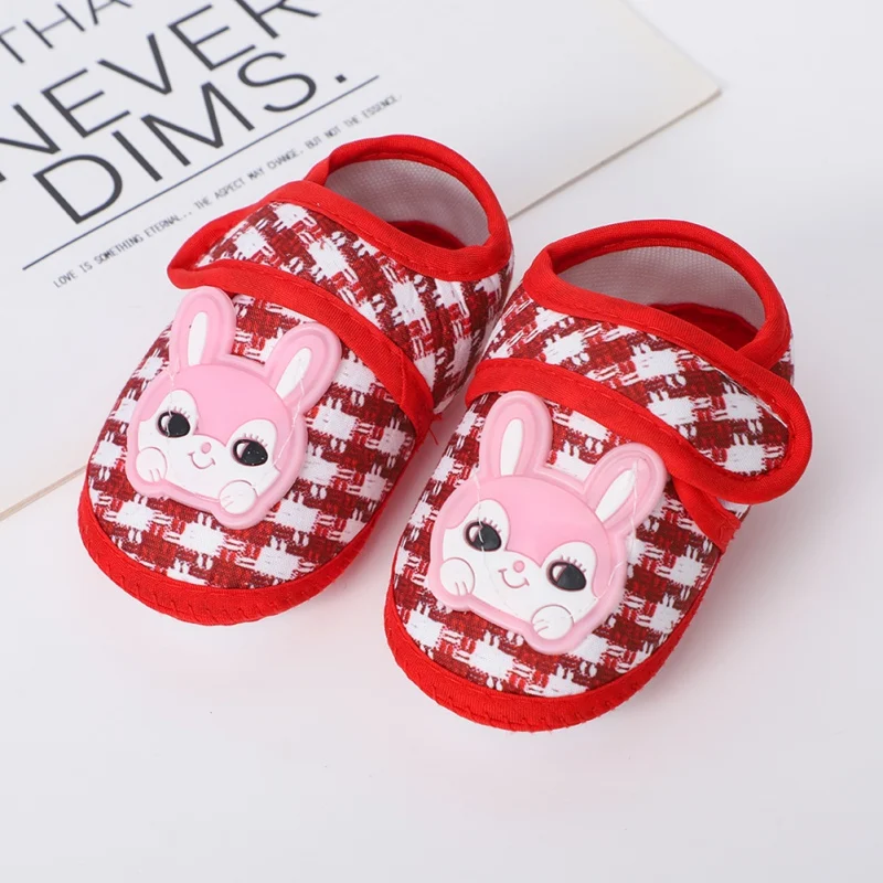 Fashion Baby Prewalkers For Girls Newborn Cartoon Rabbit Decoration Soft Bottom Toddler Plaid First Walkers Infant Casual Shoes