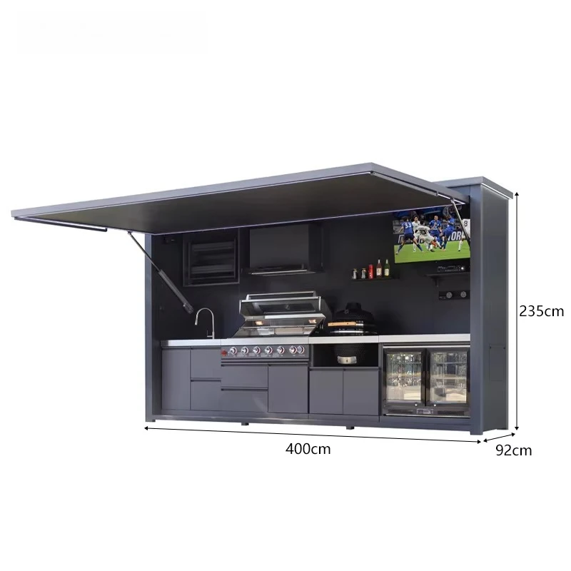 Wholesale Modern Premium Aluminum Grill Kitchen with Light Extended Awning for Outdoor Entertainment in Villa Courtyard