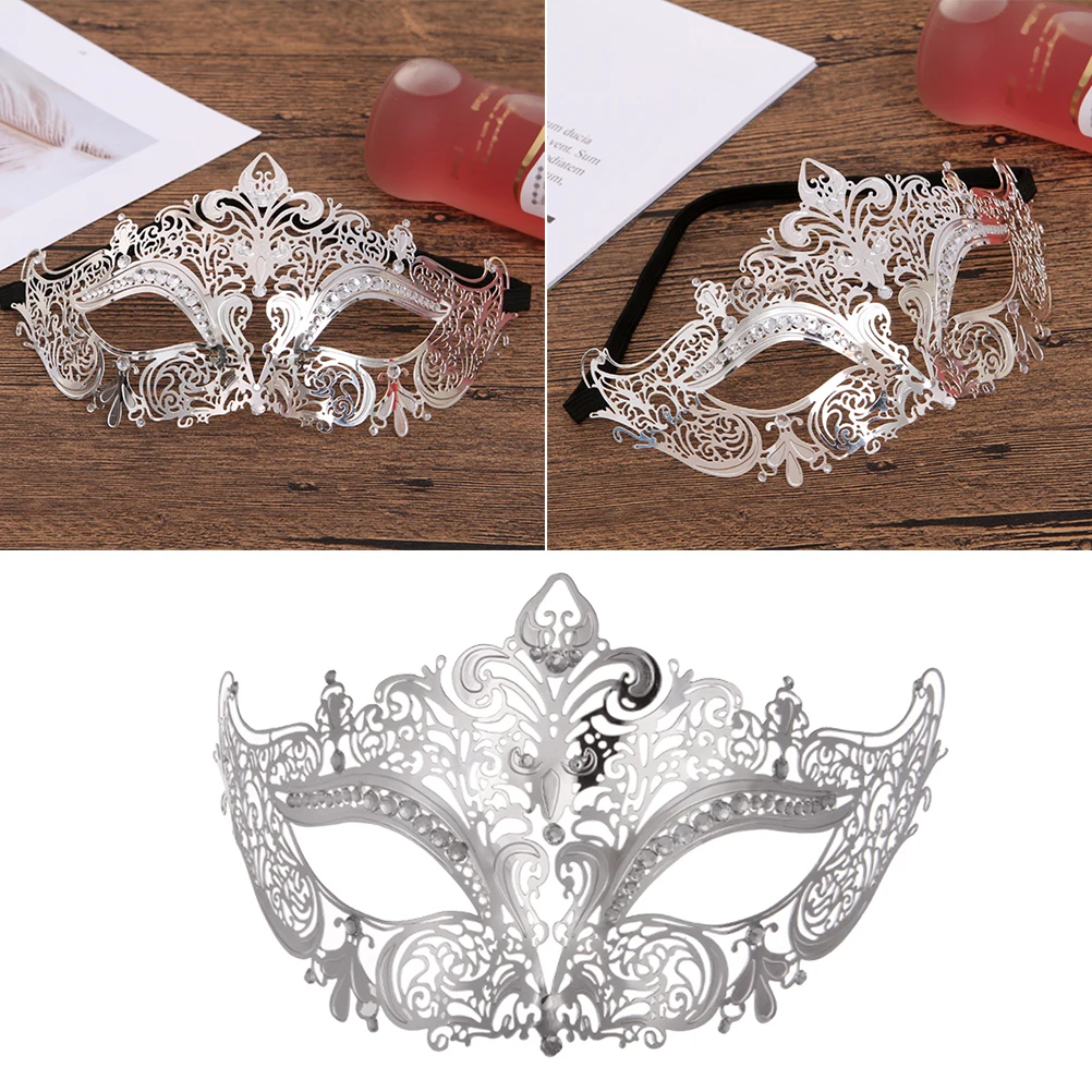 

1 Piece Premium Diamond Mask Silver Plated Creative Metal Lace Pattern Masquerade Party Accessory for Cosplay Costume Event