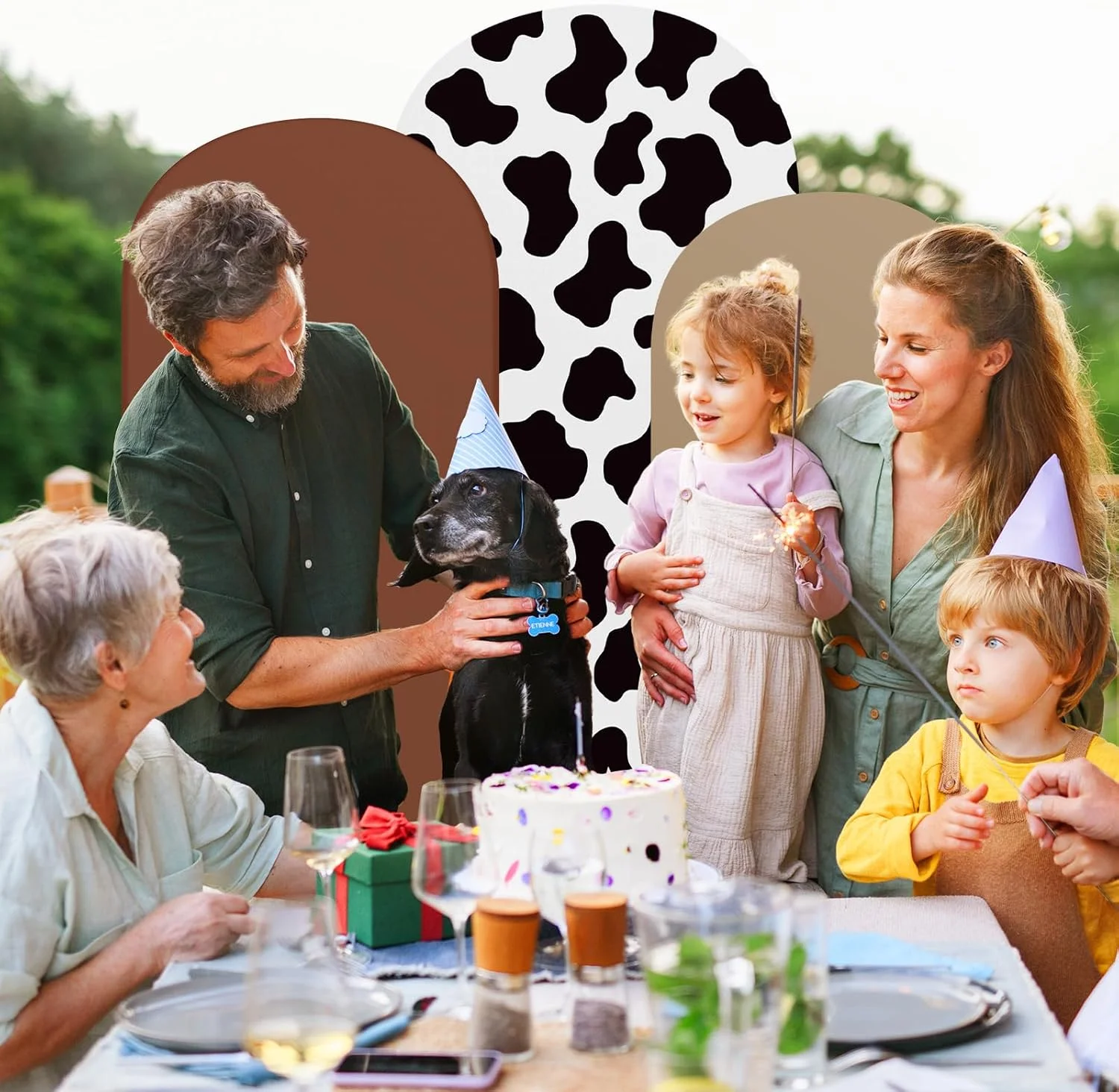 Cow Theme Party Arch Backdrop Cover Cow Birthday Party Decorations Spandex Stretch Backdrop Stand Cover for Birthday Banquet