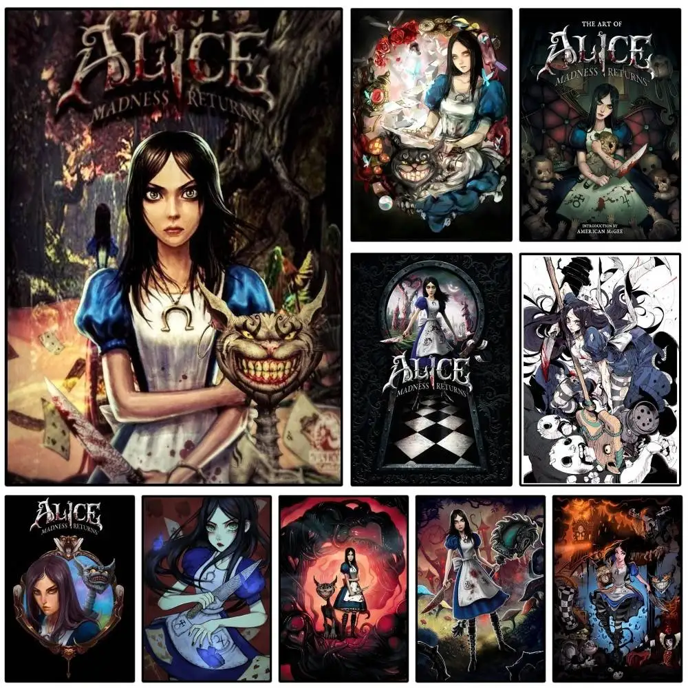 Póster de juego Alice Madness Returns, arte autoadhesivo, pegatina de papel impermeable, decoración de pared de habitación, cafetería, Bar, 1 ud.