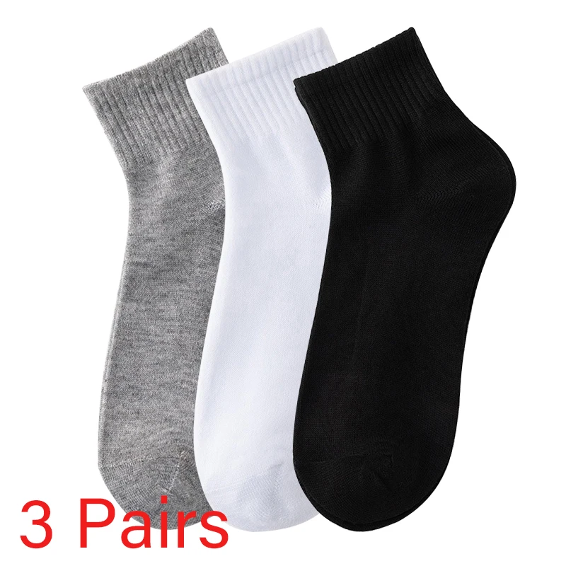 

3 Pairs/Lot Men's Business Casual Socks Solid Color Black White Simple Versatile Breathable Cotton Sports Mesh Short Socks