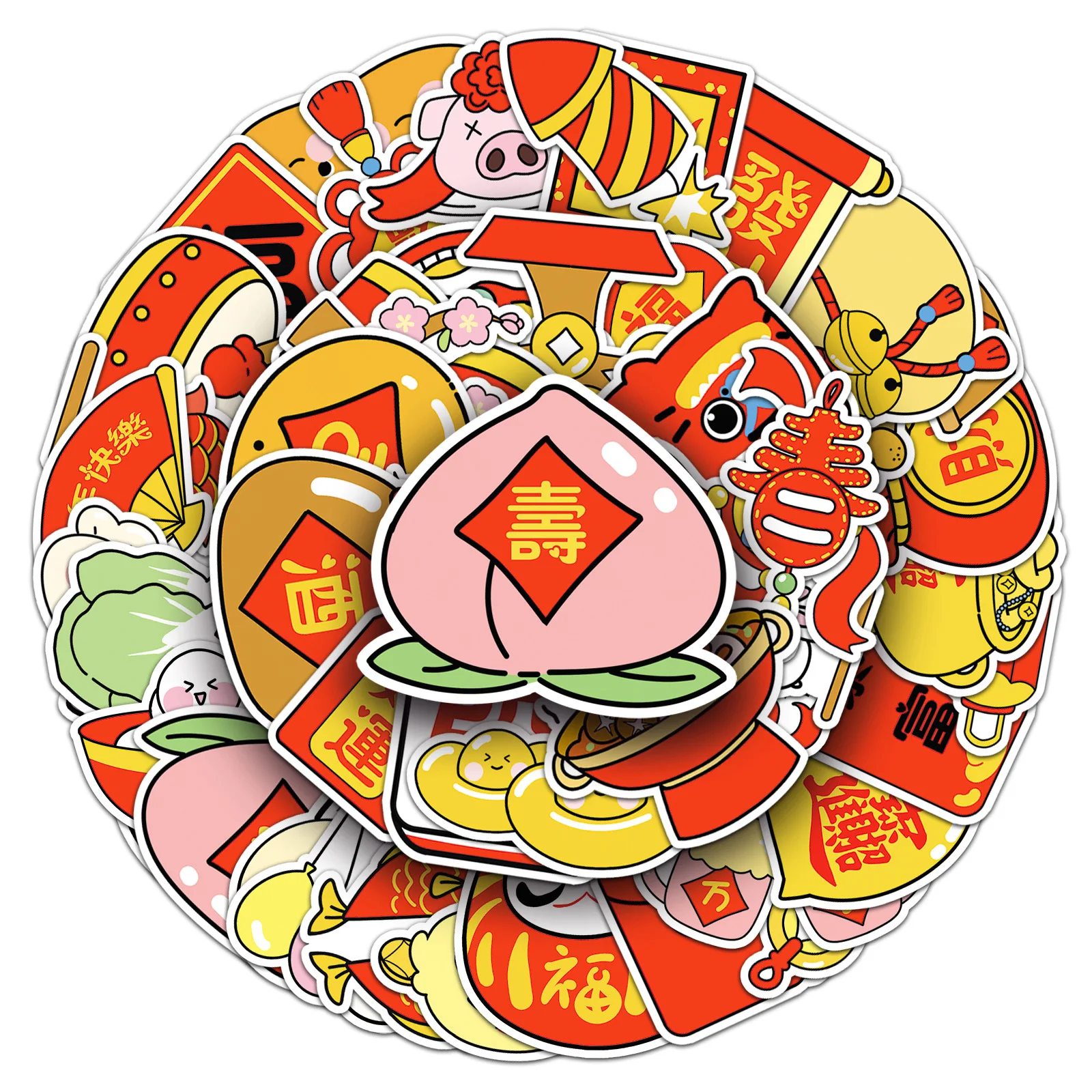 10/30/50PCS Chinese New Year Stickers Festive Element Cartoon Sticker Luggage Laptop Guitar Car Bike Festival Celebration Decals