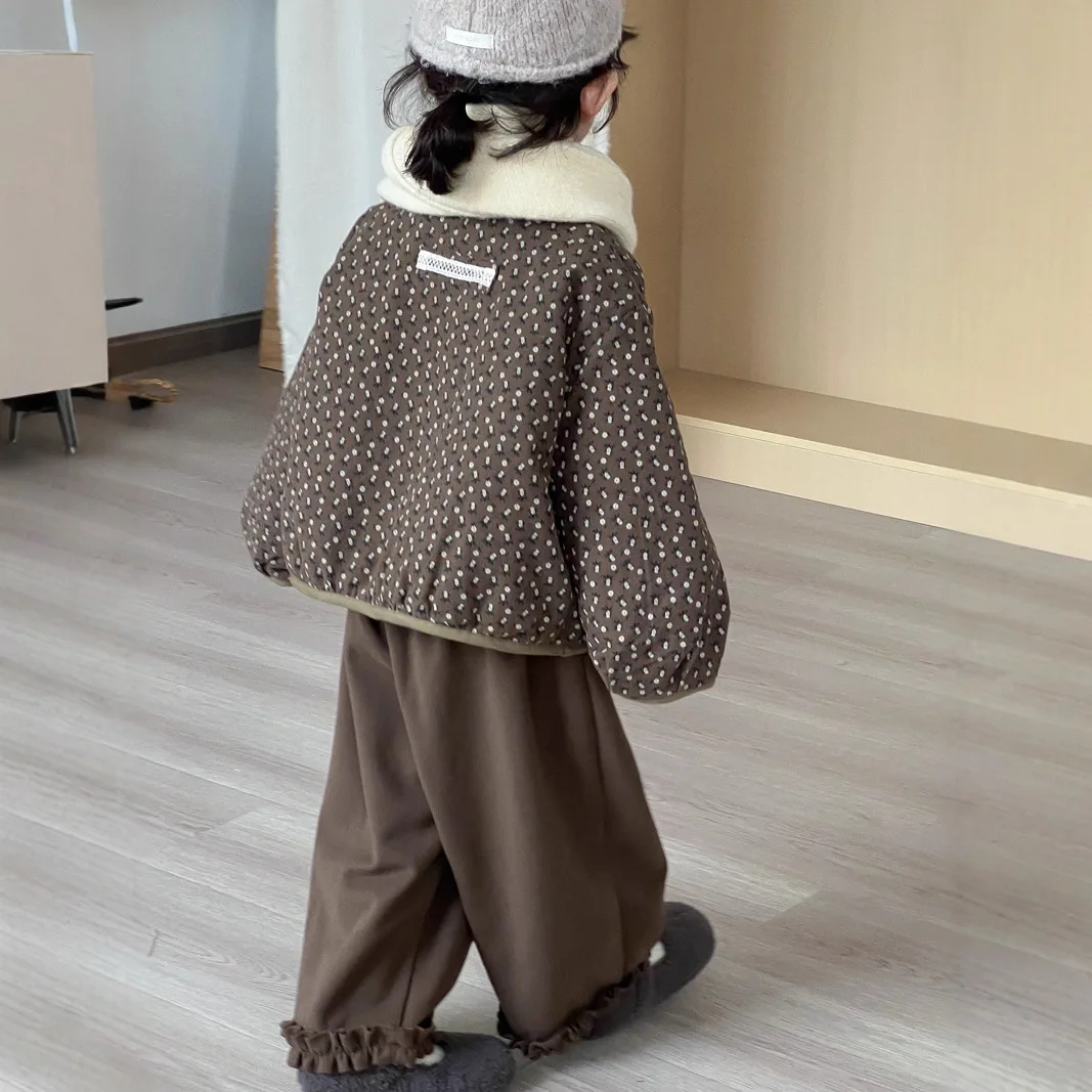 2025 Winter New Kids Clothing Korean Style Girls Floral Quilted Cotton Clothing Kids Fashion Baby Girl Thin Cotton Jacket