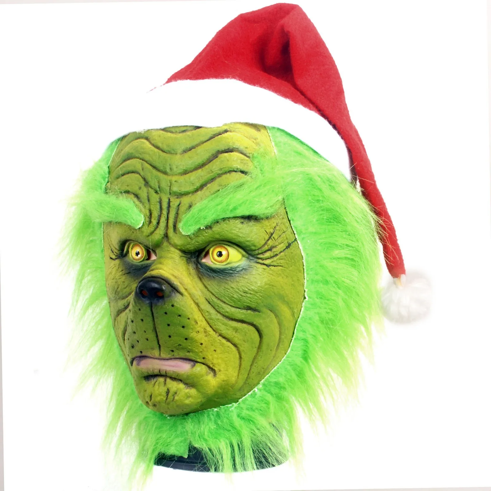 Chirstmas Halloween Mask, Thief Green Furry Latex Mask Funny Props Horror Atmosphere Masquerade Mask, Happy Party Cosplay Props