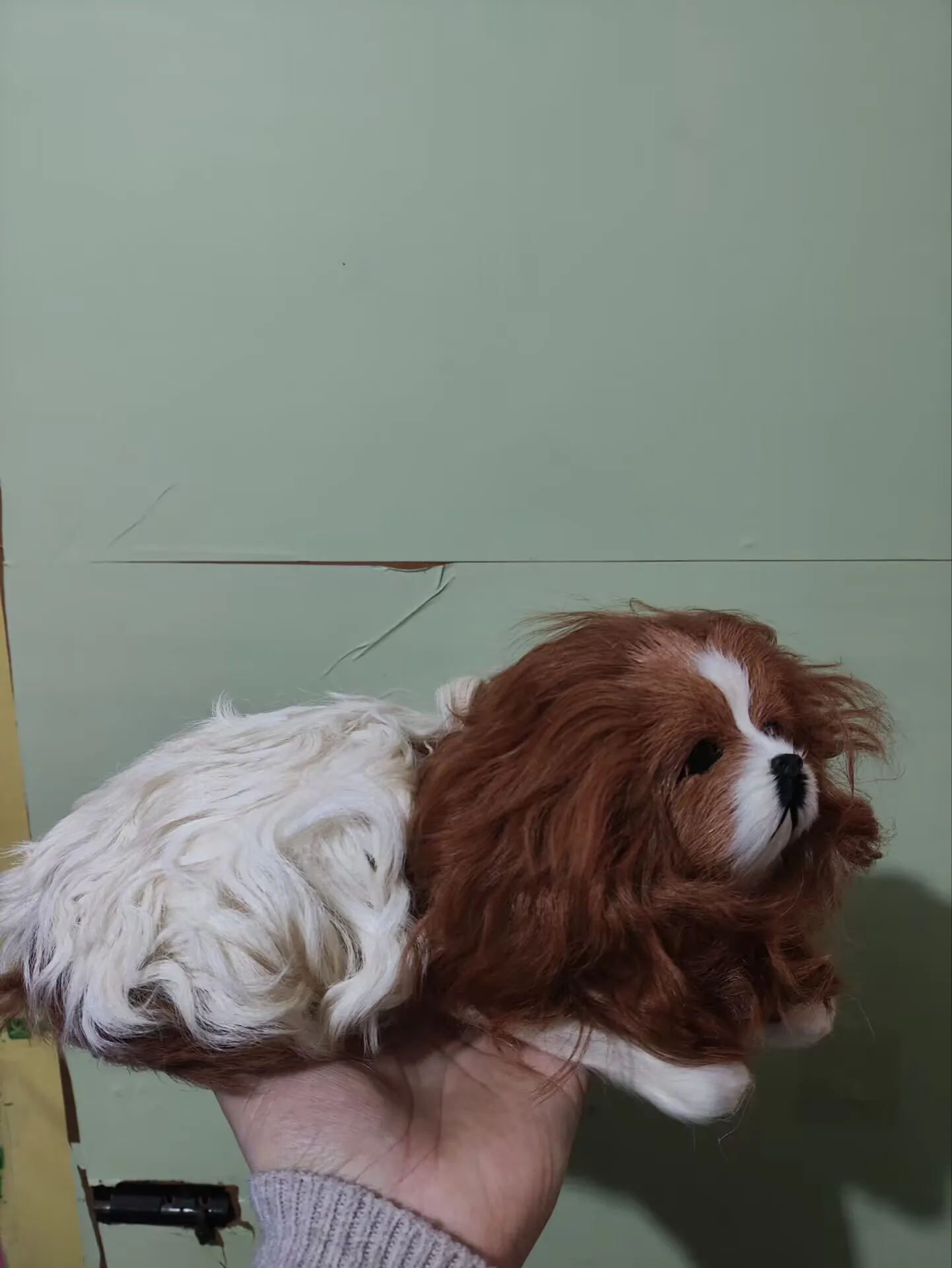 brown&white  real life prone dog model plastic&furs dog gift about 28x16cm xf1581