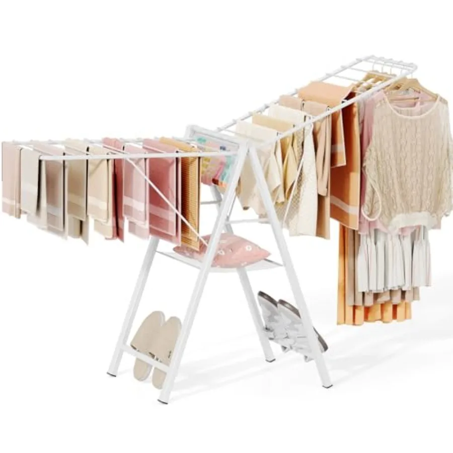 

Drying Rack for Clothing Foldable, Metal Laundry Rack Collapsible, Ultra Thin Gullwing Clothes Airer with Adjustable Height for