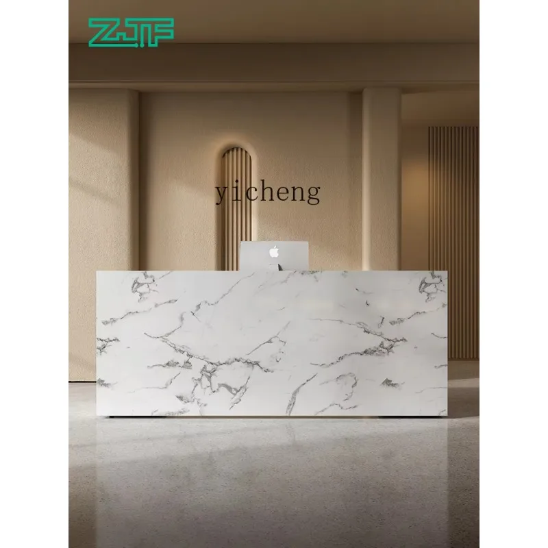 GZ-24 Office Reception Desk Front Desk White Stone Pattern Clothing Store Checkout Page Counter