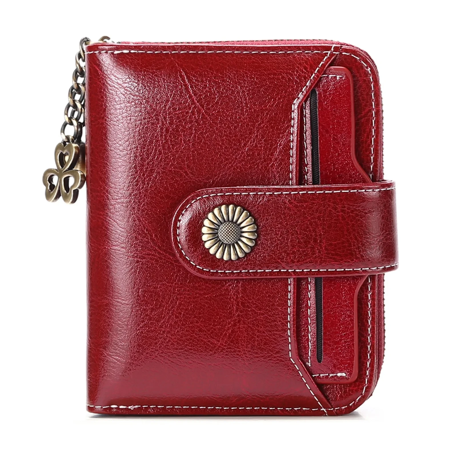 Portefeuille court pour femme, porte-monnaie multifonctionnel antivol RFID, compact et portable, fermeture à pression, avec plusieurs emplacements pour cartes et porte-clés