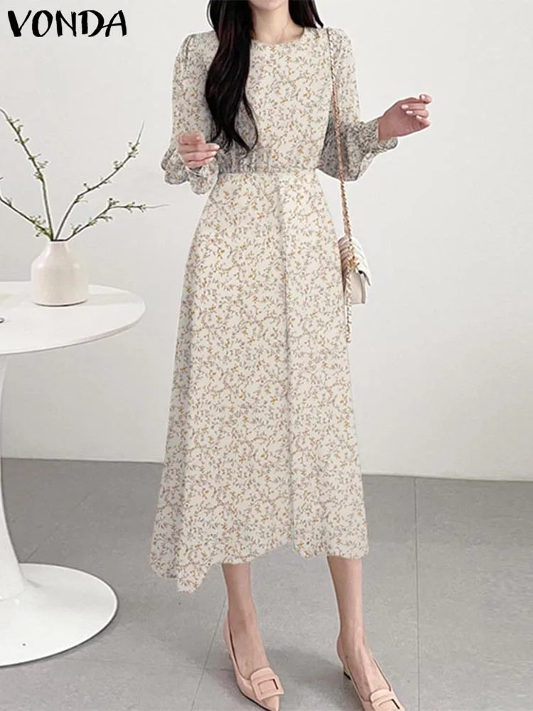 

Women Dress 2023 VONDA Vintage Long Sleeve Summer Party Dress Bohemian Printed Maxi Long Sundress Fashion Robe Vestidos Baggy