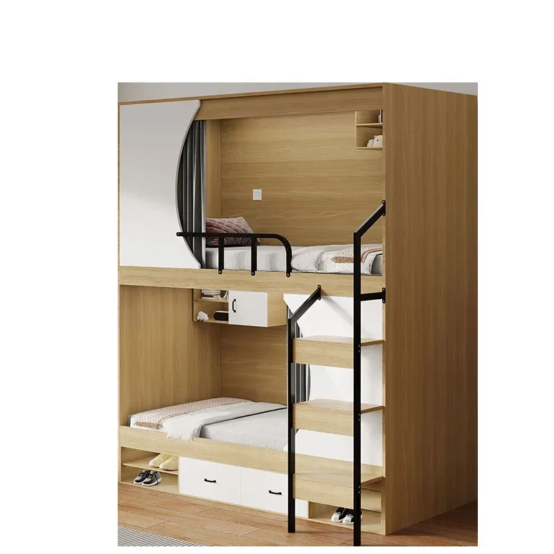 Space Capsule Bunk Bed Steel Wood Frame with Privacy Curtains Soundproof Sleeping Pod for Youth Hostel Dormitory Hotel