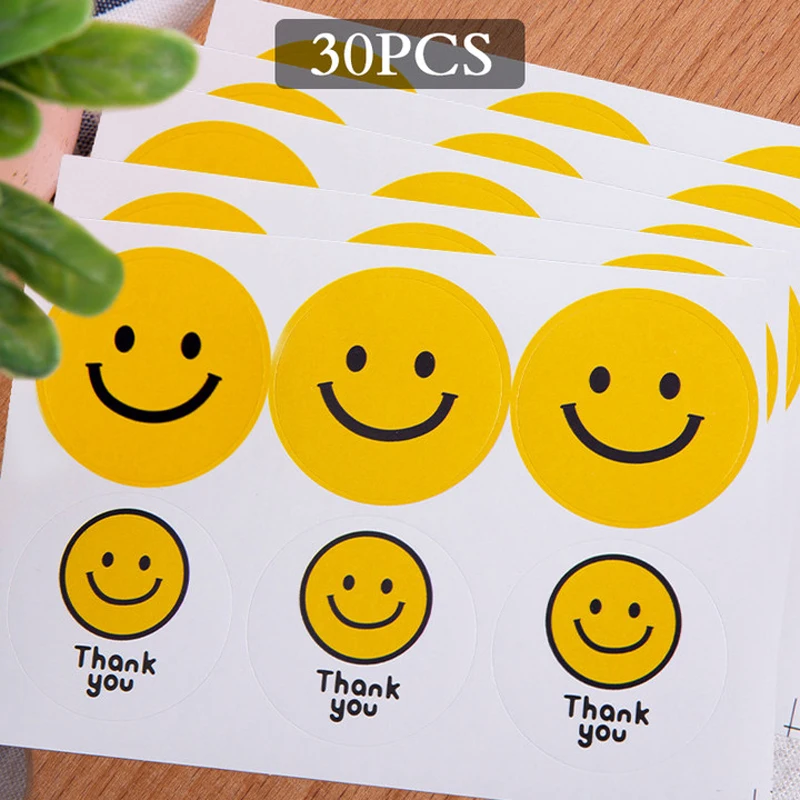 30pcs/5 Sheets Colorful Smiley Stickers Hot Stamping Seal Stickers Bakery Gift Envelope Greeting Card Packaging Smiley Stickers