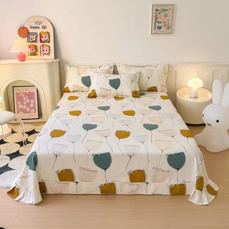 Scandinavian Style 100% Cotton Flannel Bed Sheet Set Single Piece Thickened Soft Warm Winter Bedding With Various Patterns