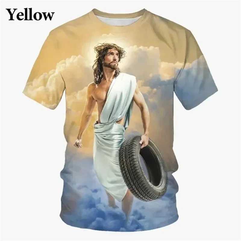 Jesus Funny Prank T-shirt For Men's Clothing Personality Trend Oversized T Shirts Hip Hop Street Fashion Kids Tee Top 2025 New