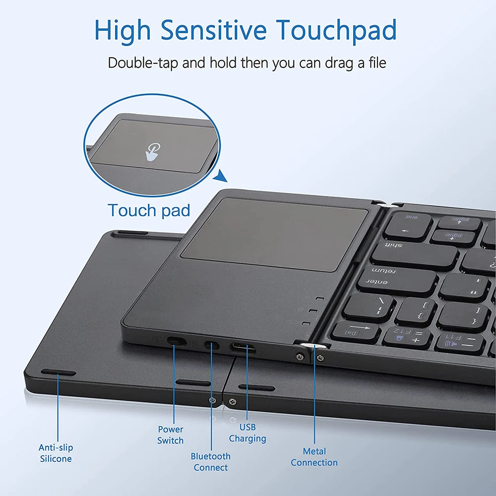 Mini teclado bluetooth, portátil, sem fio, touchpad, para ios, android, windows, ipad, tablet, novo