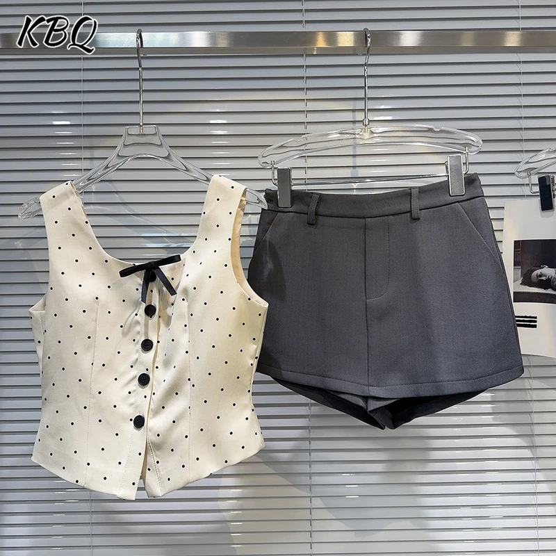 

KBQ Элегантные комплекты из двух предметов для женщин, короткие топы без рукавов с квадратным воротником и пуговицами, короткие юбки с высокой талией, шикарный женский комплект