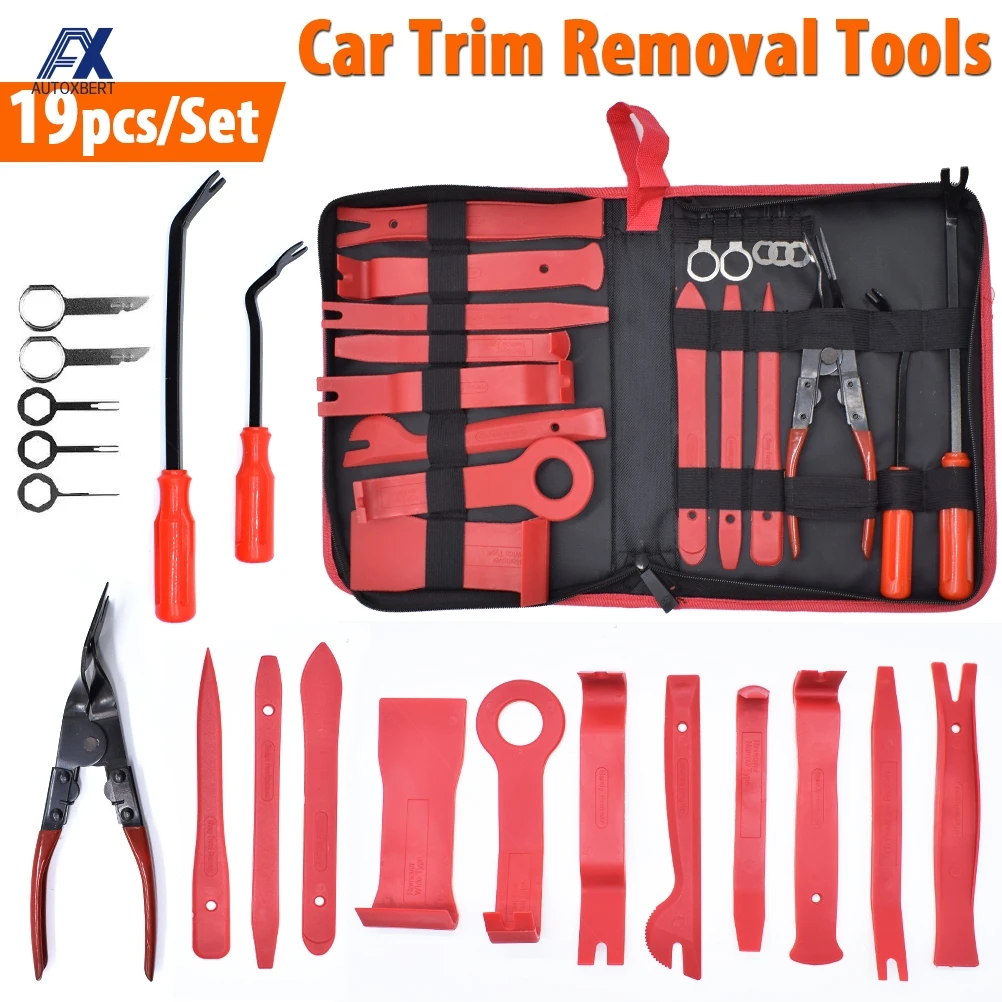 19PCS Car Removal Trim Tools Disassembly Interior Kit Audio Door Panel Dashboard DVD Player Auto Hand Pry Bar Clip Remover Set