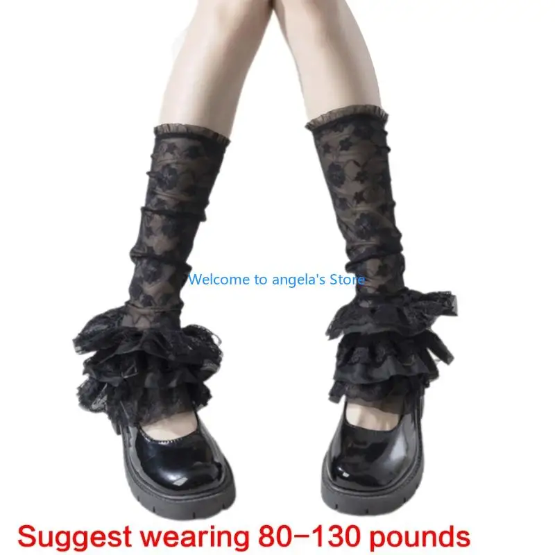 X4YC Elegant Footless Sock Layered Ruffle Lace Flower Leg Warmers Covers Footwear