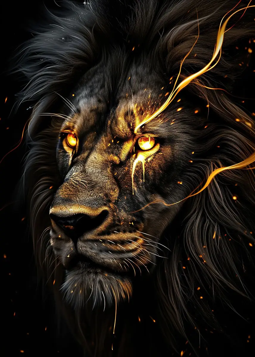 Black and Golden Light Lion Oil Painting Modern Animal Canvas Painting Picture Wall Art for Living Room Home Decoration No Frame