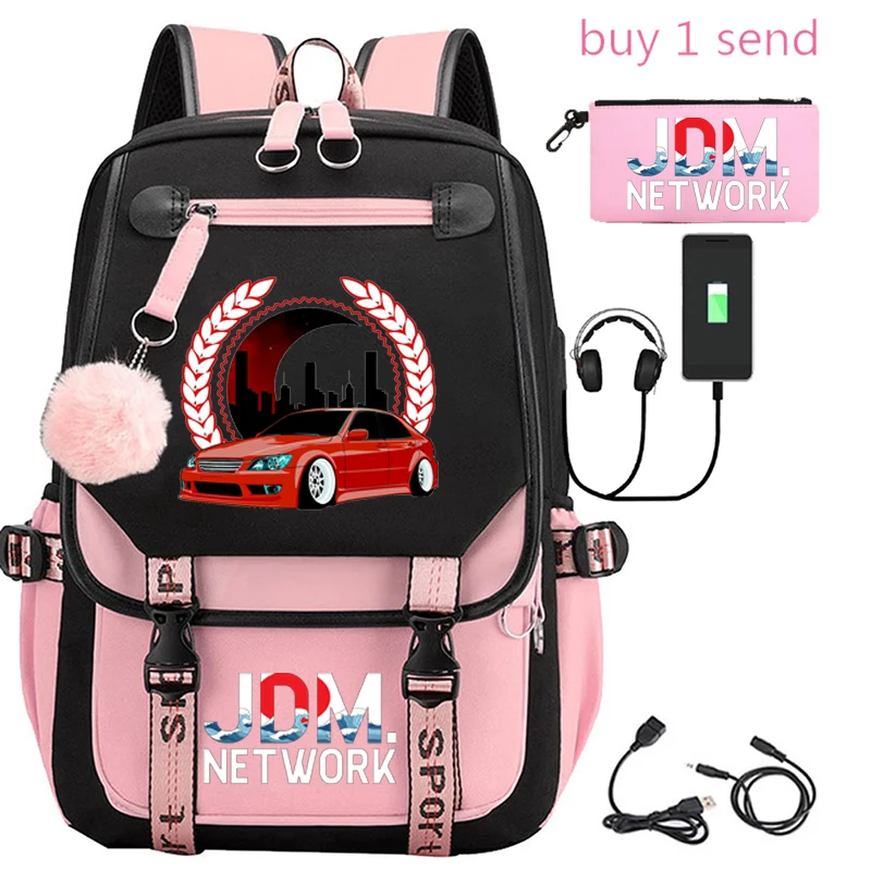 

Men's Backpack JDM Student with Ornament USB Rechargeable Travel Backpack