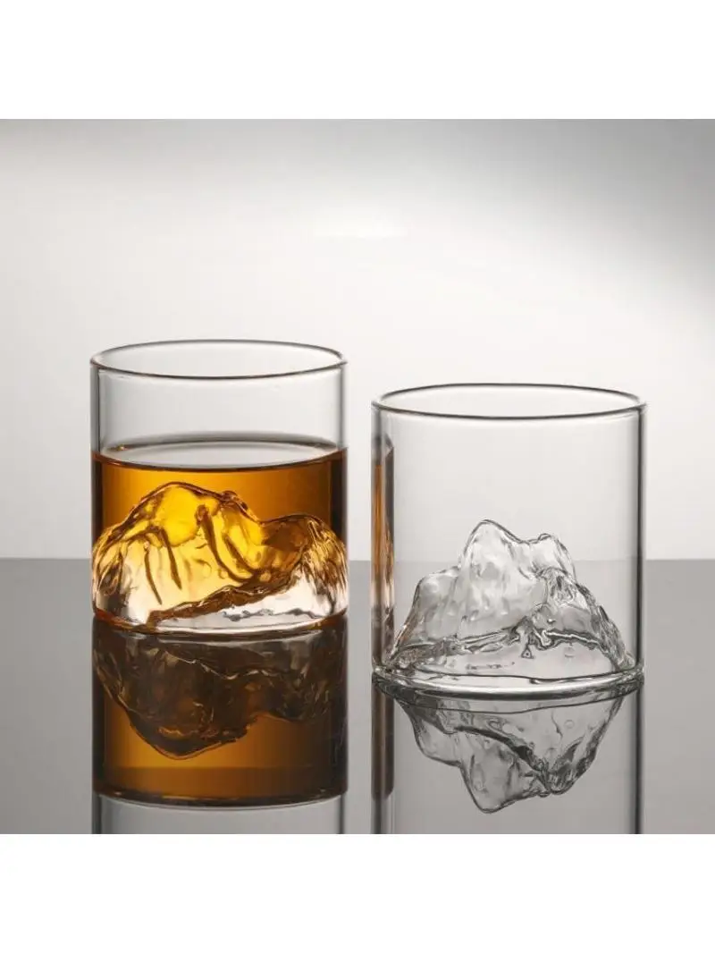 High Borosilicate Glass Whiskey Cup Transparent Mountain View Cup Single Layer Home Water Cup Baby Bo Hong Brand Irregular Shape