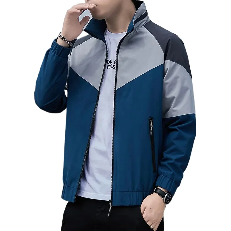 

New Arrival Mens Jacket Korean Fashion Casual Sports Colorblock Stand Collar Jacket Male Autumn Daily Men Coats Clothes