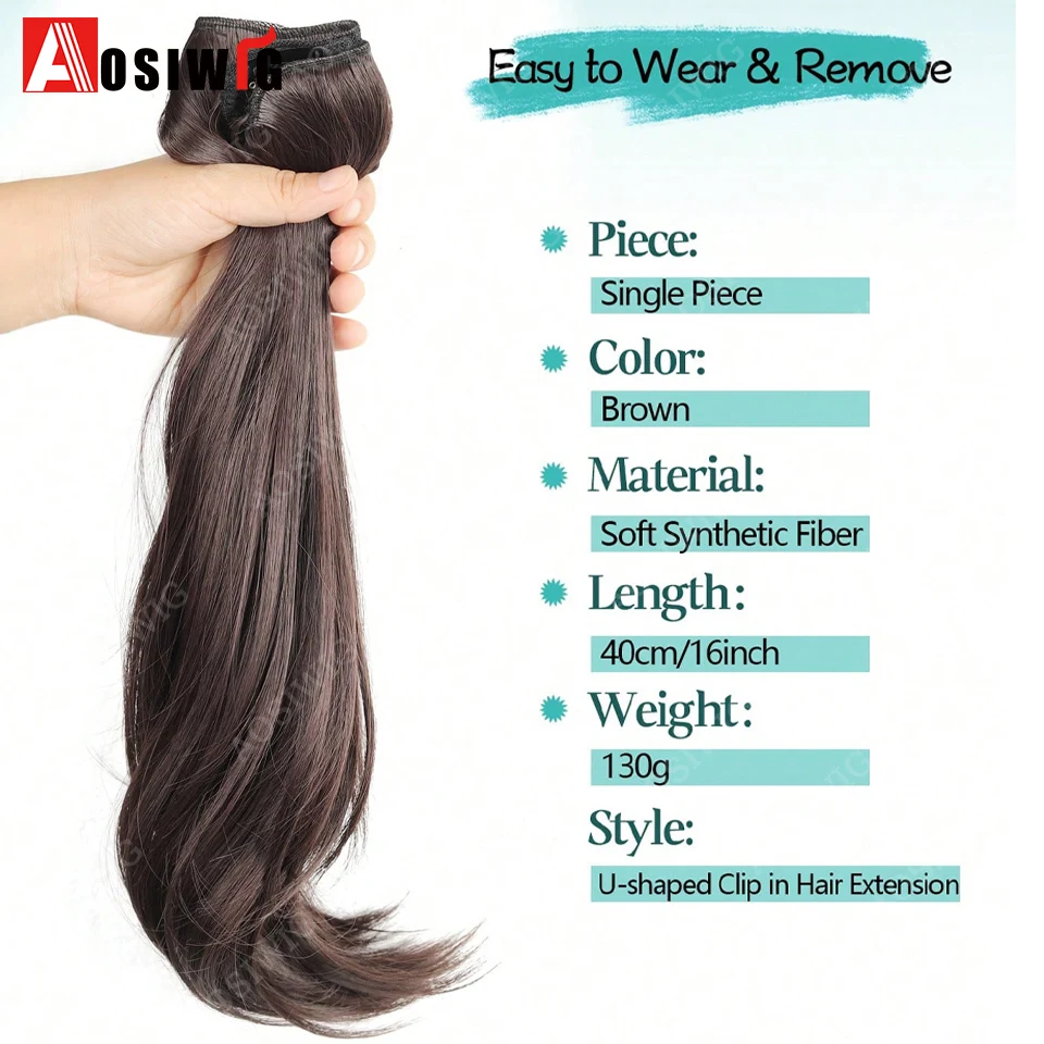 Synthetic Hair Extensions Black Layered 40CM U-Shaped Clip In Hair Extensions For Women Heat Resistant Fiber Invisible Clip On H