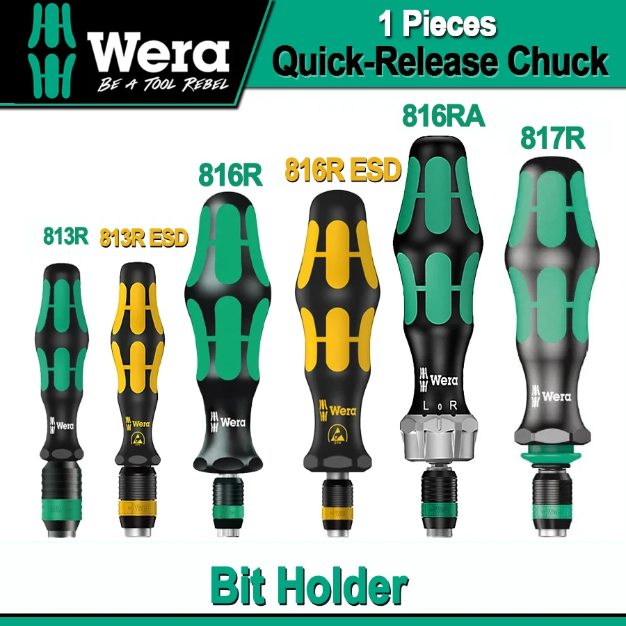 Wera 1Pcs Bitholder screwdriver with Quick-Release Chuck Handle Magnetic ESD 813R/813RESD/816R/816RA/816RESD/817R/3816R