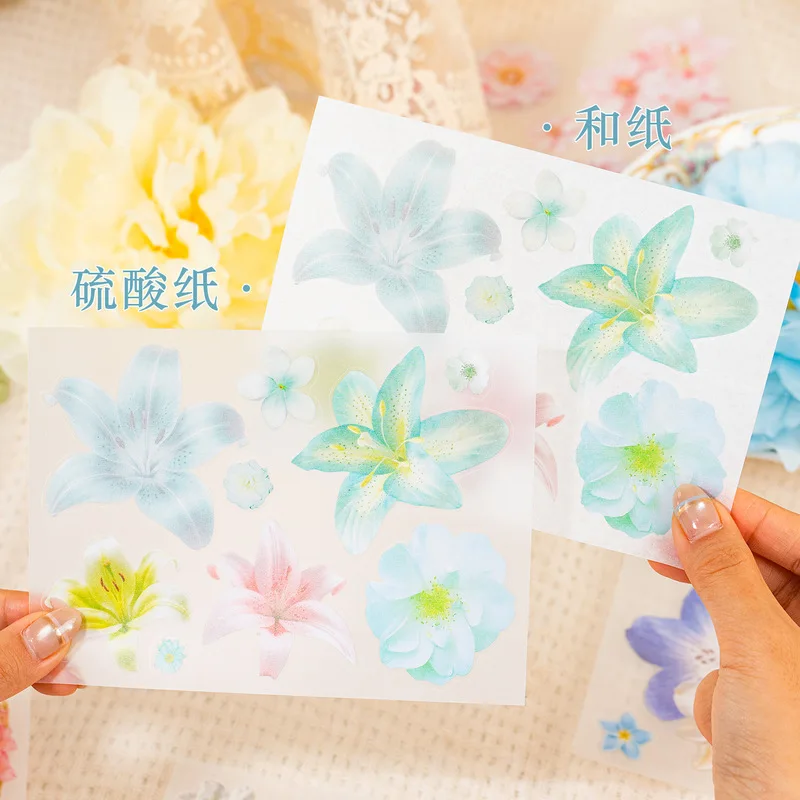 18Pcs Spring Flower Washi Sticker Book, Aesthetic Botanical Stickers for Handmade Crafts