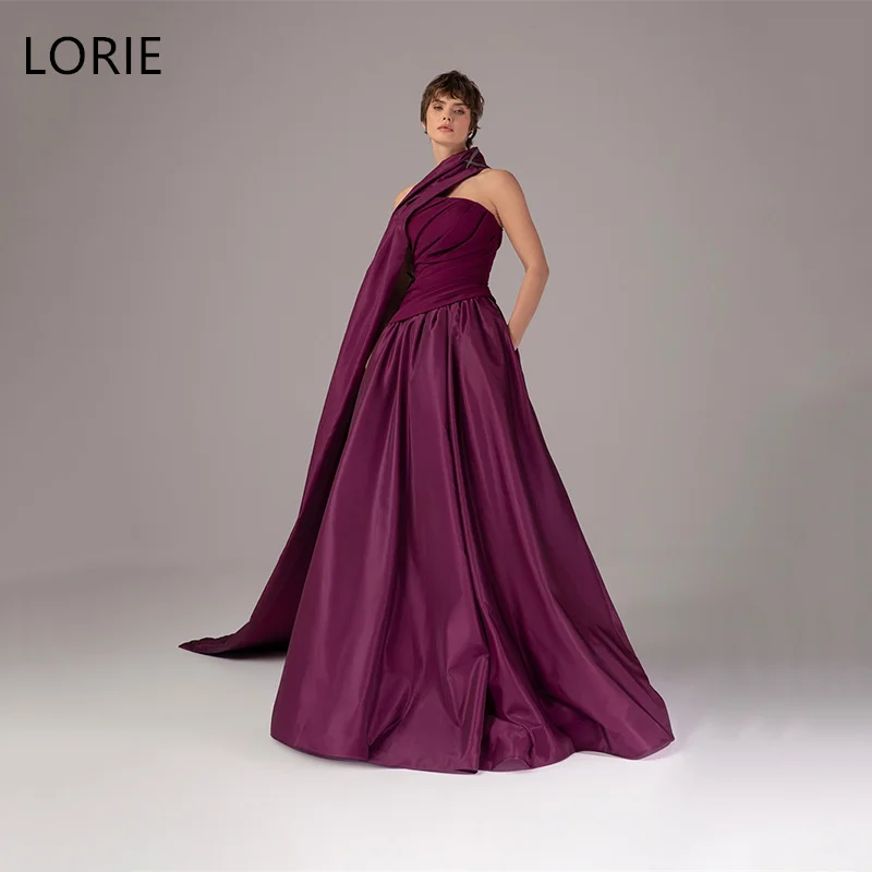 LORIE Purple Satin Wedding Dresses A-Line Floor-Length Sleeveless Long Scarf Bridal Dress Elegant Tailing Bridal Gown Customized