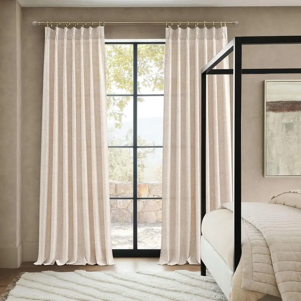ستائر بطيات من الكتان، 102 للنوافذ الكبيرة، تصفية الضوء، بيج رملي، W40 x L102