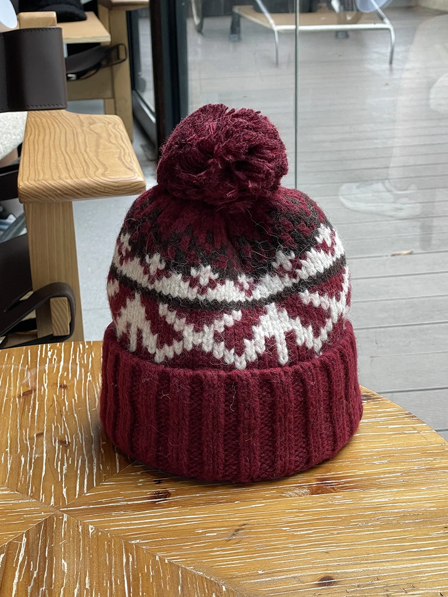Autumn Winter Warm Pom Pom Knitted Wool Hat Couple Style Ear Protection Knitted Color Block Pullover Hat for Men