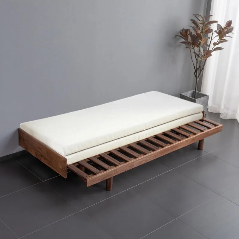 

All solid wood black walnut living room sliding sofa bed, telescopic bed, pull tatami