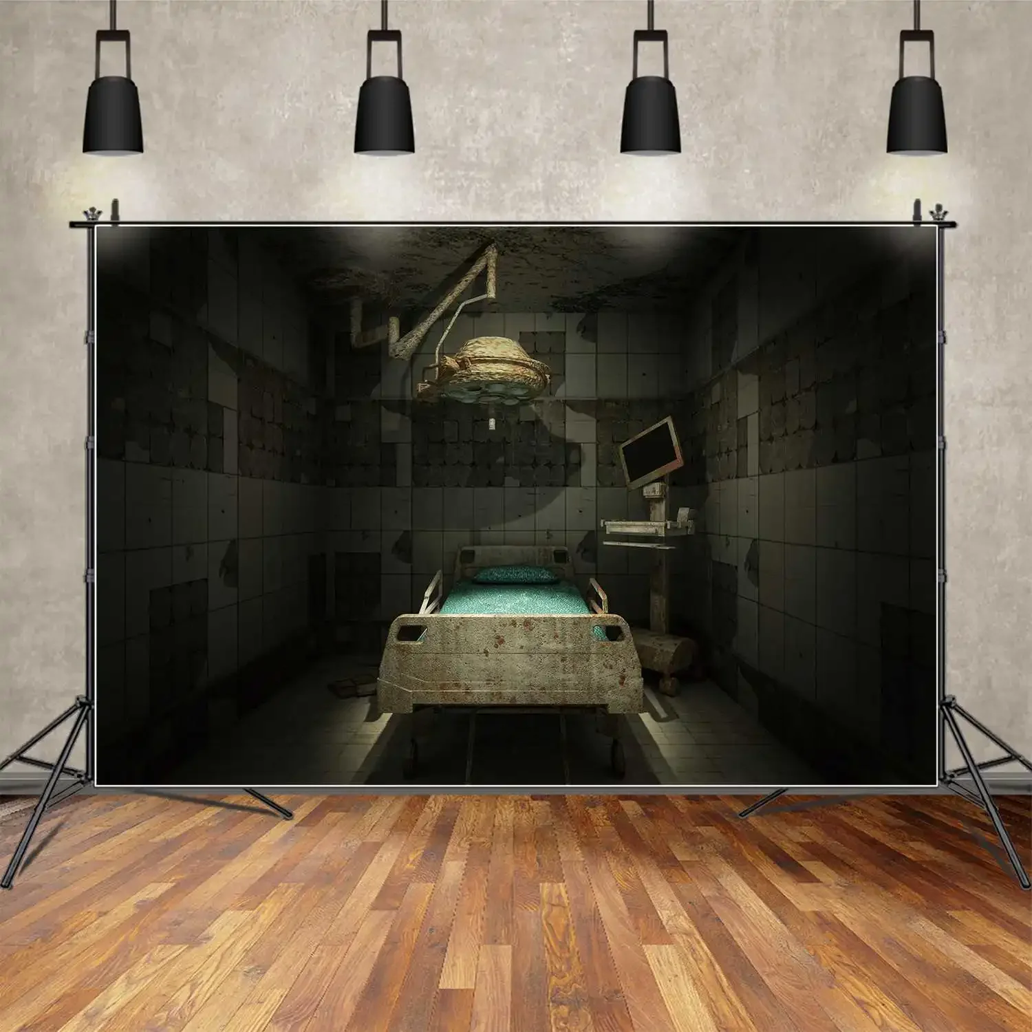 MOON.QG Horror Halloween Decoration Photography Backdrop Creepy Hospital Classroom Photo Background Professional Shooting Props