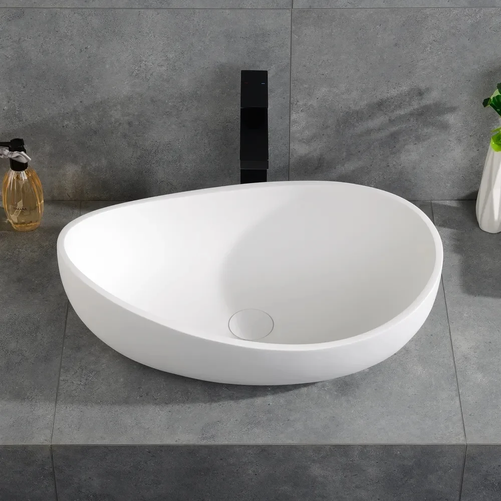 Modern Irregular Shape Solid Surface Countertop Wash Basin | Luxury Bathroom Vessel Sink | OEM Factory