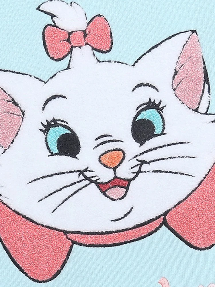ديزني ماري كات البلوز ديزني لاند رسالة الكرتون طباعة التطريز الصوف الحلو المرأة س الرقبة البلوز المحملة البلوز للجنسين 2025