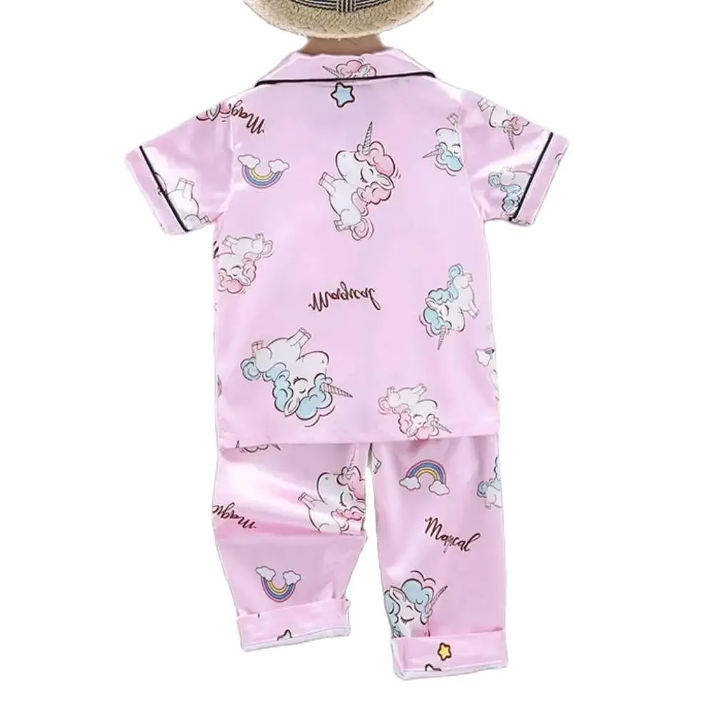 Ensemble pyjama et pantalon d\'été pour filles, vêtements climatisés pour tout-petits garçons, chemise de nuit Lce inj Satin Cartoon Nairobi orn,