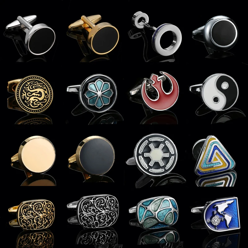 Luxury men\'s French shirt cufflinks classic round blue black stars rudder cuff buttons suit accessories jewelry gifts wholesale